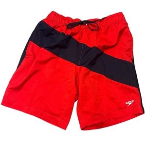 Speedo Colorblock Red Black Swim Trunks boy's size L NWOT